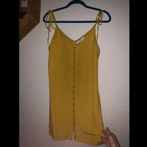 Yellow linen blend button front mini dress